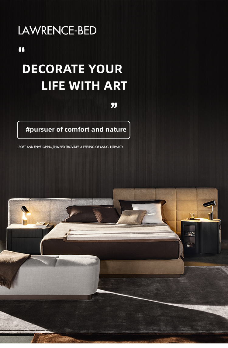 Italian Minimalist Hign-end Headboard Upholstered Home Bedroom Furniture King Size Queen Size Modern Bed