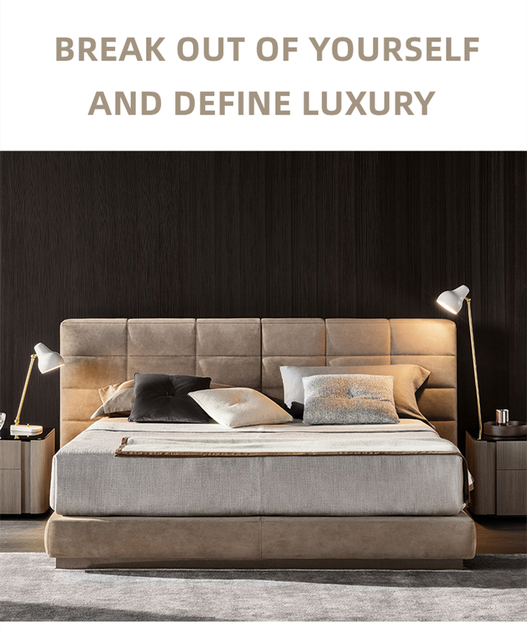 Italian Minimalist Hign-end Headboard Upholstered Home Bedroom Furniture King Size Queen Size Modern Bed
