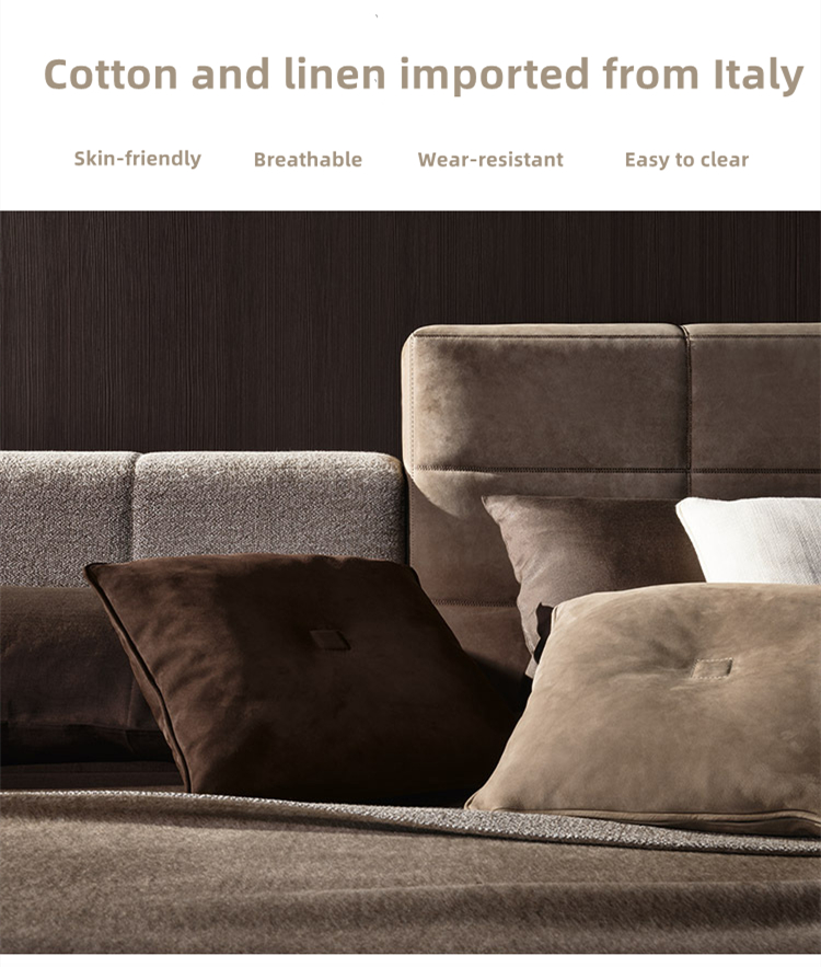 Italian Minimalist Hign-end Headboard Upholstered Home Bedroom Furniture King Size Queen Size Modern Bed